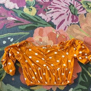 Orange Polka Dot Off-Shoulder Crop Top